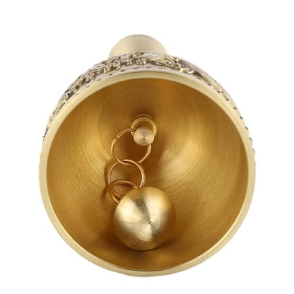 Solid Brass Hand Call Bell 4.7 Inch – Loud Dinner Bell with Elegant Carved Design & Curved Handle for Classroom, Church, School, Wedding, and Meditation