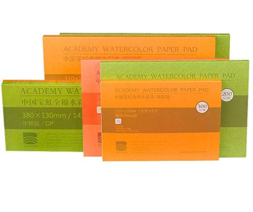 BAOHONG Academy Grade Watercolor Block, 100% Cotton, Acid-Free, 140LB/300GSM, Cold Press Textured, 20 Sheets per Block (Cold Press 15"x10.2") - size: Cold Press 15" x 10.2"