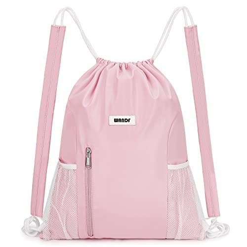 WANDF Drawstring Backpack, Gym String Bag with Shoulder Pad - color: M, Pink, size: Medium