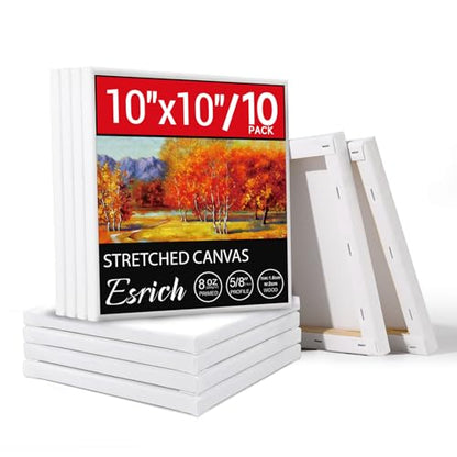 ESRICH 10x10 Stretched Canvas for Painting, 10 Pack Square Canvas for Painting Primed Acid-Free Framed Blank Canvas, Art Canvases for Beginners & Artists to Paint Oil, Acrylic, Pouring Painting. - size: 10X10IN 10 Packs