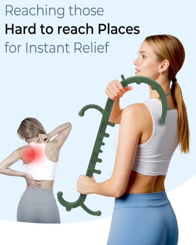 Back and Neck Massager for Pain Relief Deep Tissue, Upgraded Full Body Trigger Point Cane Massage Tools, Therapy Massage Stick Pressure Point Hook, Muscle Knot Remover Tool (Green) - color: Green