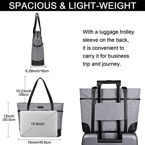 Laptop Bag for Women,ChaseChic Waterproof Classic Teacher's Tote Bag 15.6in Computer Work Bags for Women with Luggage Strap - color: Charcoal Gray-15.6in