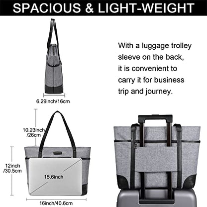 Laptop Bag for Women,ChaseChic Waterproof Classic Teacher's Tote Bag 15.6in Computer Work Bags for Women with Luggage Strap - color: Charcoal Gray-15.6in