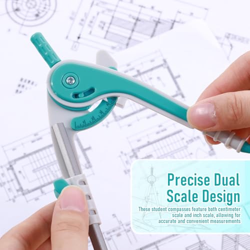 EBOOT Student Geometry Math Set, Drawing Compass and 6 Inch Clear Swing Arm Protractors 180 Degree Math Protractor(Turquoise) - color: Turquoise