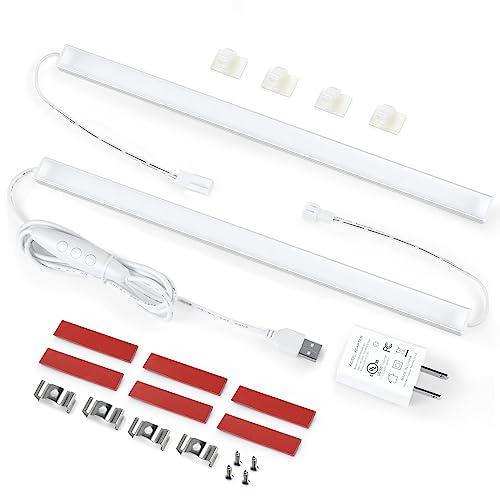 Plug Under Cabinet Light Kit with Power Adapter, Dimmer, 2 pcs 12 Inch USB LED Light Bars. Dimmable Linkable for Kitchen Counter, Workbench, Coffee Station, Workspace, Closet. Daylight 5000K - color: Daylight 5000K, size: 2-Light-Bar-Kit