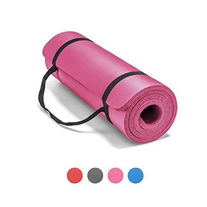 LOKATSE Home All Purpose Thick Yoga Mat with Carrying Strap High Density - color: Pink