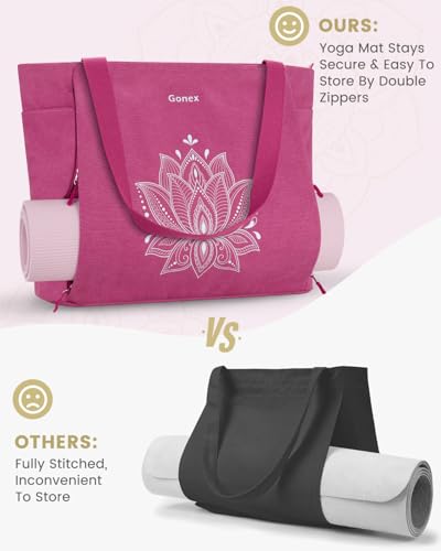 Gonex Yoga Mat Bag with Zipper Mat Carrier Canvas Gym Tote | Durable Canvas, Zipper Closures Prevent Slipping, Quick Access, Bottle Holder, Fits Yoga Blocks, Gym & Travel Use - color: Rose Red, size: X-Large(19.5×7×17inch)