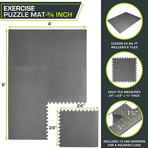 ProsourceFit Weaved Pattern Extra Thick Exercise Puzzle Mat ¾-inch, EVA Foam Interlocking Tiles for Protective, Cushioned Flooring for Home and Gym Equipment; Grey, 24 SQ FT, 6 Tiles - color: Grey, size: 6 Pack (24 SQ FT)