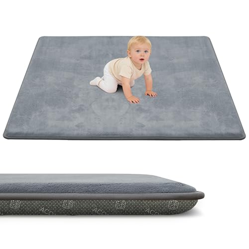 ACOMOPACK 1.3" Thick Baby Play Mat for Floor 59x71-Large Water-Repellent&Non-Slip Memory Foam Mat for Kids,Toddlers,Soft Velvet Nursery Rug for Tummy Time&Crawling,Yoga,Tatami Style(Grey) - color: Grey, size: 59"×71"