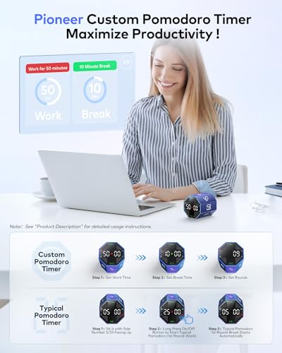 Ticktime T8 Pomodoro Timer Cube for Focus, Study, Work, Task, ADHD, Kitchen - color: Blue