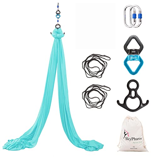 Aerial Silks Yoga Swing Set, Fitness Aerial Yoga Kit | Anti-Gravity Flight Aerial Yoga Hammock Kit; Low/Non Stretch Nylon Tricot Fabric; For Fitness & Dance; Hardware Included - color: Light Blue