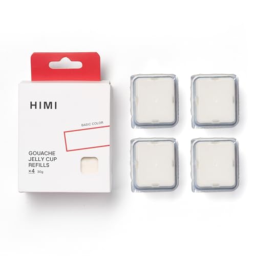 HIMI Gouache Paint Jelly Cup Refill, 4 Pack 30g, Single Color Paint for Artists & Hobby Painters, Unique Design In Jelly Cup Rich Pigment, Non Fading Art Supplies for Canvas and Paper Painting(WHITE) - color: WHITE