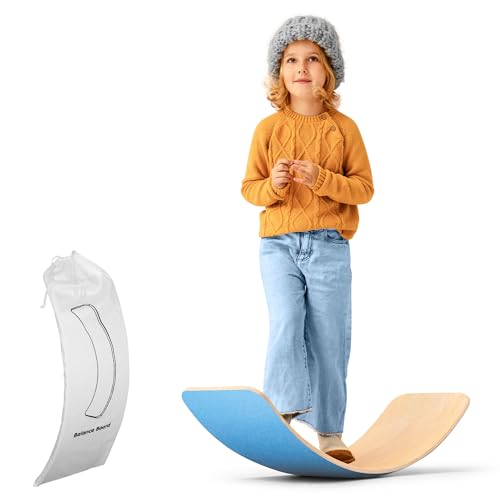 Ultimate Wooden Wobble Balance Board for Kids by bagacootha – Wooden Toddler Toys & Kids Rocker for Endless Play & Imagination | 32" Wobble Balance Board with Felt Base. - color: Blue