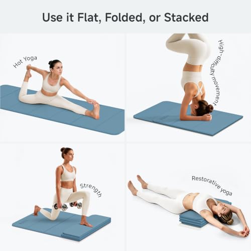 PAIDU Foldable Yoga Mat 10mm Thick, 75"x26" Non-Slip Fitness Exercise Mat - color: Blue Gray