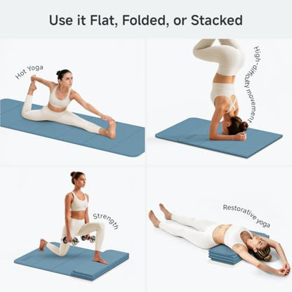 PAIDU Foldable Yoga Mat 10mm Thick, 75"x26" Non-Slip Fitness Exercise Mat - color: Blue Gray