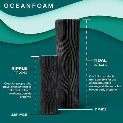 Oceanfoam Tidal Roller - Black & Charcoal Marbled - Muscle Massage Foam Roller for Back Pain & Stretching - Firm and Ergonomic Wide Wave Textured - Yoga, Athletics, & Wellness - Full Size, 20" x 5" - color: Black & Charcoal Marbled