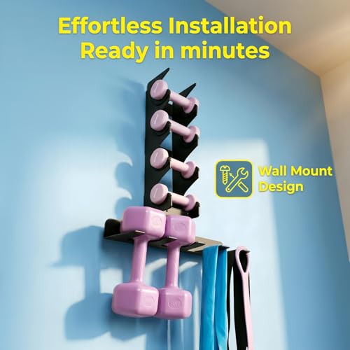 Wall Mounted Dumbbell Rack,Multi Purpose Gym Storage Rack | Hanger for Home and Pro Gym Storage for Exercise Bands,dumbbell, Jump Ropes, Chains, Lifting Belts Wait (Black)