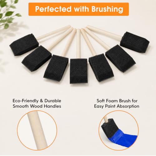 8 PCS Foam Paint Brushes, 1.6 Inch Sponge Brushes for Painting with Wood Handle for Painting, Craft, Staining, Varnish, Touch up on Wood, Canvas