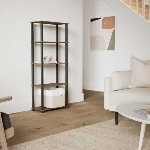 Furinno TURN-S-TUBE Book Shelf, 5-Tier Toolless Storage Shelves with Square Tubes, Shelving Unit for Organization and Storage for Living Room, Home Office, Columbia Walnut - color: Columbia Walnut/Black, size: 5-Tier Square Tube