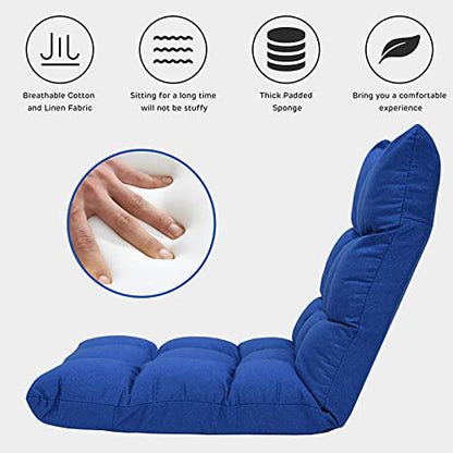Giantex Adjustable Floor Gaming Sofa Chair 14-Position Cushioned Folding Lazy Recliner High Resilience Sponge, Breathable Cotton & Linen Fabric Sleeper Bed Couch Recliner (Navy) - color: Navy