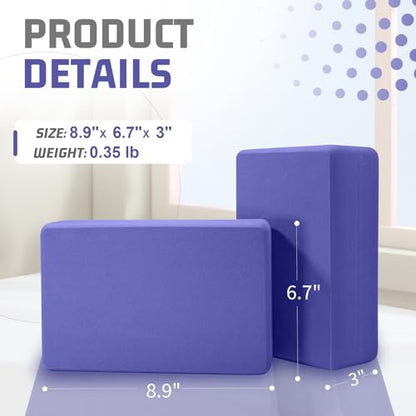biguphate 2 Pack Yoga Blocks, 3"x6"x9" Rounded Edges Non-Slip, Yoha Bricks | Supportive Latex Free, Lightweight Ideal Pilates Block for Pilates Meditation Balance Stretching Deep Poses - color: Purple