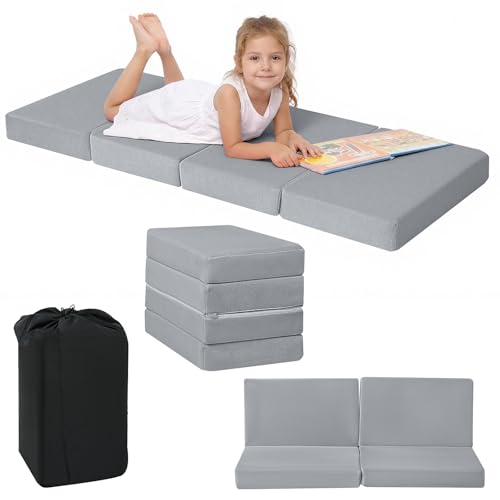 MeMoreCool Kids Folding Mattress 63x26 Trifold Floor Mat, Light Grey - color: Light Grey
