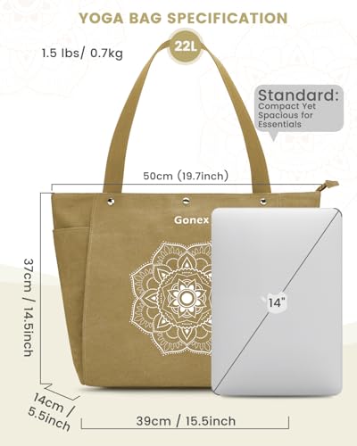 Gonex Yoga Mat Bag For Women Canvas Tote Pilates Gym Bag With Mat Carrier - color: Dark Khaki, size: Classic (15.5×5.5×14.5inch)