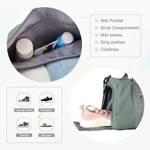 Gym Bagsfor Women Men with Shoes Compartment Sports Duffle Bag Personal item travel Duffel Bags Tote Bags Small Carry on Weekender Overnight Bags Workout Dance Bag Hospital Holdalls Dark Green - color: A12-Olive Green