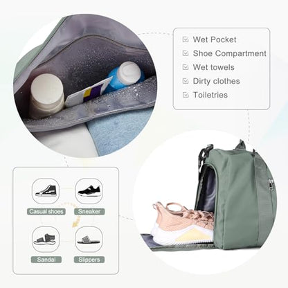 Gym Bagsfor Women Men with Shoes Compartment Sports Duffle Bag Personal item travel Duffel Bags Tote Bags Small Carry on Weekender Overnight Bags Workout Dance Bag Hospital Holdalls Dark Green - color: A12-Olive Green