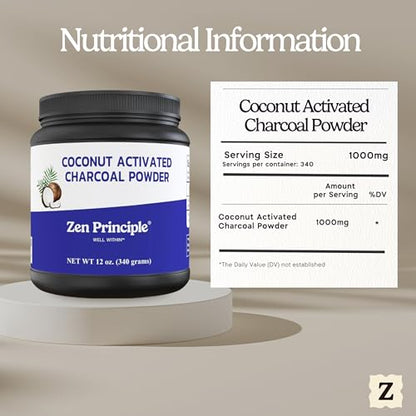 Zen Principle Coconut Activated Charcoal Powder. Whitens Teeth, Rejuvenates Skin and Hair, Supports Better Digestion. USA-Owned Producers, Free Scoop, 12 Oz - size: 12 Ounce (Pack of 1)