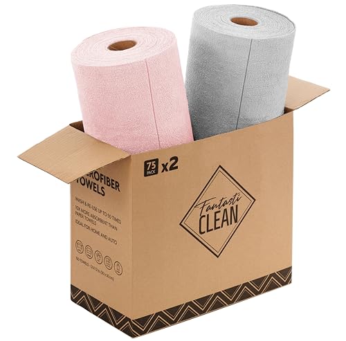 Fantasticlean Microfiber Cleaning Cloth Rolls-150 Sheets,12"x12"(Pink,Grey) - color: Pink and Grey, size: 150 pack