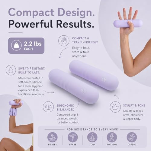 Pilates Pro Power Pack - Equipment Set for Home Workout - All-in-One Fitness Kit with Ankle Weights, Dumbbells, Resistance Bands, Pilates Ball & Canvas Tote - Full Body Workout System, Portable Home Gym Equipment for Women & Men - color: Lavender