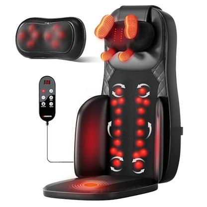 Massage Chair Pad, 3-in-1 Shiatsu Neck and Back Massager Cushion with Heat, Adjustable Height & Intensity, Full Body Massage Pad for Recliner and Sofa, Fathers Day Dad Gifts - color: Black