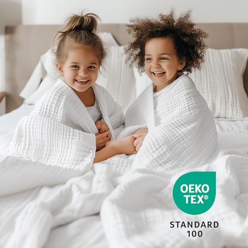 100% Cotton Muslin Blanket 40" x 40", Breathable and Lightweight Cotton Throw Blankets, Soft Cooling Summer Gauze Blanket for All Season, White - color: 02 - White, size: Baby ( 40"x40")