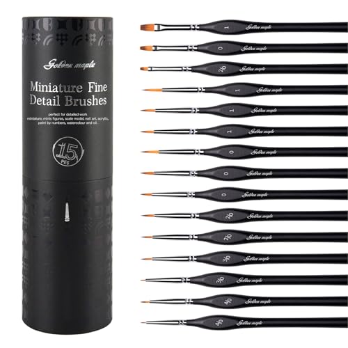 Golden Maple Miniature Paint Brushes, 15PC Model Brushes Micro Detail Paint Brush Set, Fine Detailing for Acrylics, Oils, Watercolors & Paint by Number, Figurine (Black) - color: Black