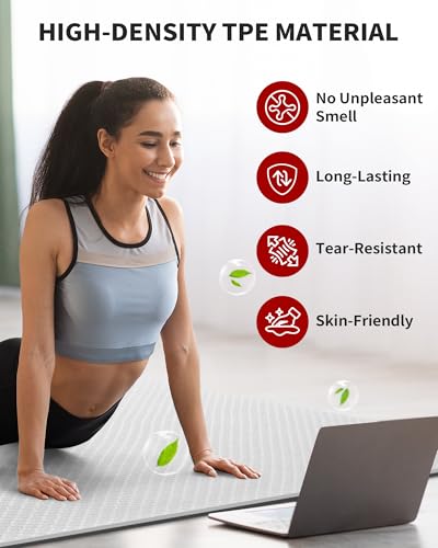 CAMBIVO 72''x48'' Large Yoga Mat, Extra Thick TPE Workout Mat - color: GRAY, size: 6mm