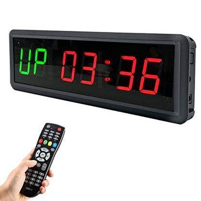 Gym Timer Clock Digital Interval Tabata Workouts Fitness Wall Small with Remote Home Garage Office Jujitsu School Referee Studio Church Service (Two Green+Four Red 1.5") - color: Two Green+four Red 1.5"