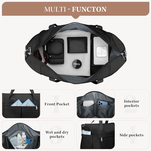 Maelstrom Gym Bag for Women,40L Travel Duffel Bag with Shoes Compartment and Wet Pocket,Waterproof Carry On Weekender Bag,Sport Gym Tote Bags Swimming Yoga, Hospital Holdalls（Black） - color: Black