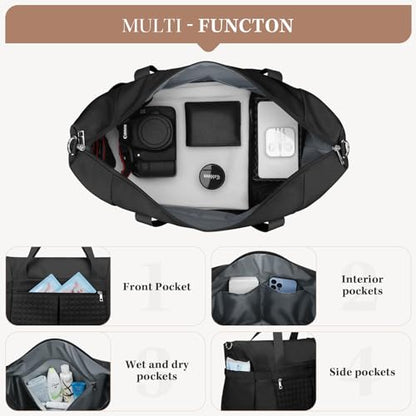 Maelstrom Gym Bag for Women,40L Travel Duffel Bag with Shoes Compartment and Wet Pocket,Waterproof Carry On Weekender Bag,Sport Gym Tote Bags Swimming Yoga, Hospital Holdalls（Black） - color: Black