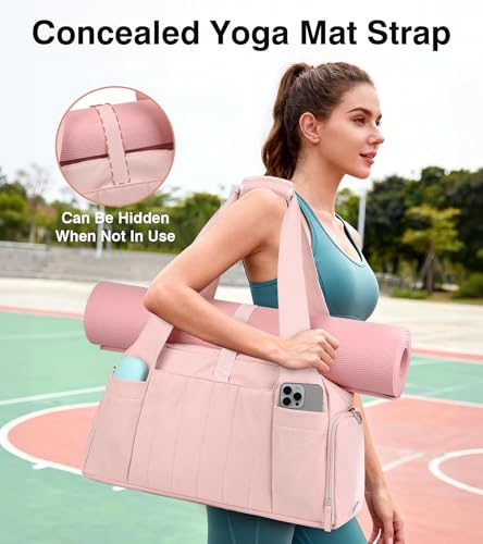 Marvolia Gym Bag for Women with Yoga Mat Holder, Pink - color: Pink