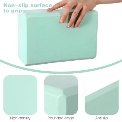 4 Pack Yoga Block 9 x 6 x 3 Inch EVA Foam Lightweight Non Slip Yoga Props for Pilates Stretching Meditation (Mint Green)