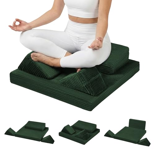 Meditation Cushion, Meditation Mat with Knee Support, Green | Large Washable Meditation Pillow for Sitting on Floor, Yoga Pillow with 2 Knee Cushions for Comfortable Sitting, 24x24x4in - color: Green, size: 24X24X4 Inch