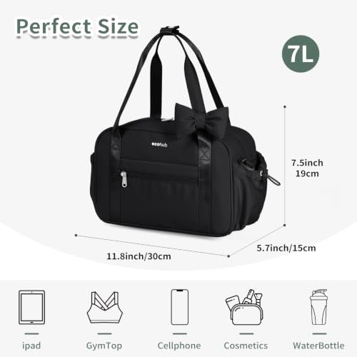 ECOHUB Small Gym Bag for Women, Mini Gym Duffle Bag with Wet Compartment, Cute Bowknot Sports Bag, Gym Tote Bag Dance Yoga Workout Travel Bags Black - color: Black