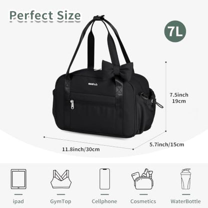 ECOHUB Small Gym Bag for Women, Mini Gym Duffle Bag with Wet Compartment, Cute Bowknot Sports Bag, Gym Tote Bag Dance Yoga Workout Travel Bags Black - color: Black