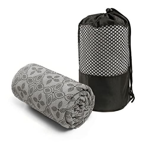 Yoga Towel, Hot Yoga Mat Towel - Sweat Absorbing Non-Slip for Hot Yoga, Pilates and Workout, 24x72 inches with Upgraded Clover-Shaped Grip Dots (Grey) - color: Grey
