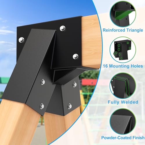 Dolibest Heavy Duty Swing Set Kit – Reinforced A-Frame Brackets & 4 Hangers, DIY Swing Set Hardware Kit for Backyard Garden - color: A: 2 Black Frame Bracket+4 Swing Hanger+2 Swing Seat
