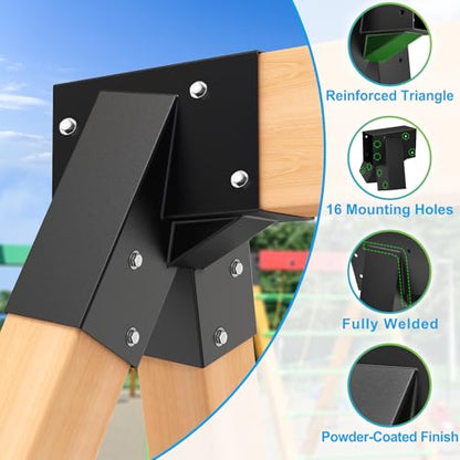 Dolibest Heavy Duty Swing Set Kit – Reinforced A-Frame Brackets & 4 Hangers, DIY Swing Set Hardware Kit for Backyard Garden - color: A: 2 Black Frame Bracket+4 Swing Hanger+2 Swing Seat