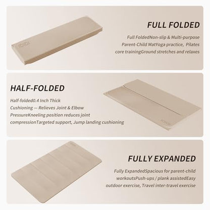 Foldable Yoga Mat Extra Large (74.0" x 47.2" x 0.4") | Double-Sided Non-Slip,Extra Wide Foldable Design,10mm Extra Thick ,Exercise Mat for Gym, Studio, Travel, Home Use - color: Beige
