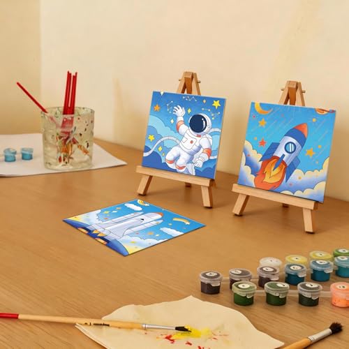 Anseal 12 Packs Pre Drawn Canvas to Paint, 4" X 4" Space Pre-Printed Canvas Paint Party, Stretched Outline Painting Boards for Beginners, Party Favor - style: Space