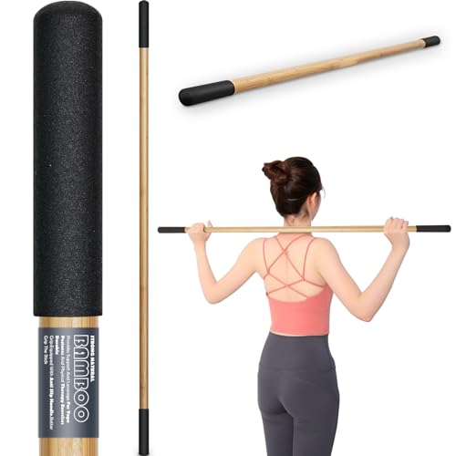 Bamboo Dowel Rod, 5ft/149 cm, Flexibility Stick for Physical Therapy | Premium Yoga Stick with Super Sturdy Rubber Handle Ends, Exercise Bar for Posture Corrector, Stretch - color: Bamboo-normal